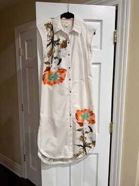 Anthropologie Maeve White Collared Button-Up Midi Dress